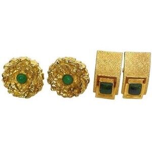 Vintage Modernist Contemporary Vanguard and Swank  Gold Tone Jade Cufflinks Lot